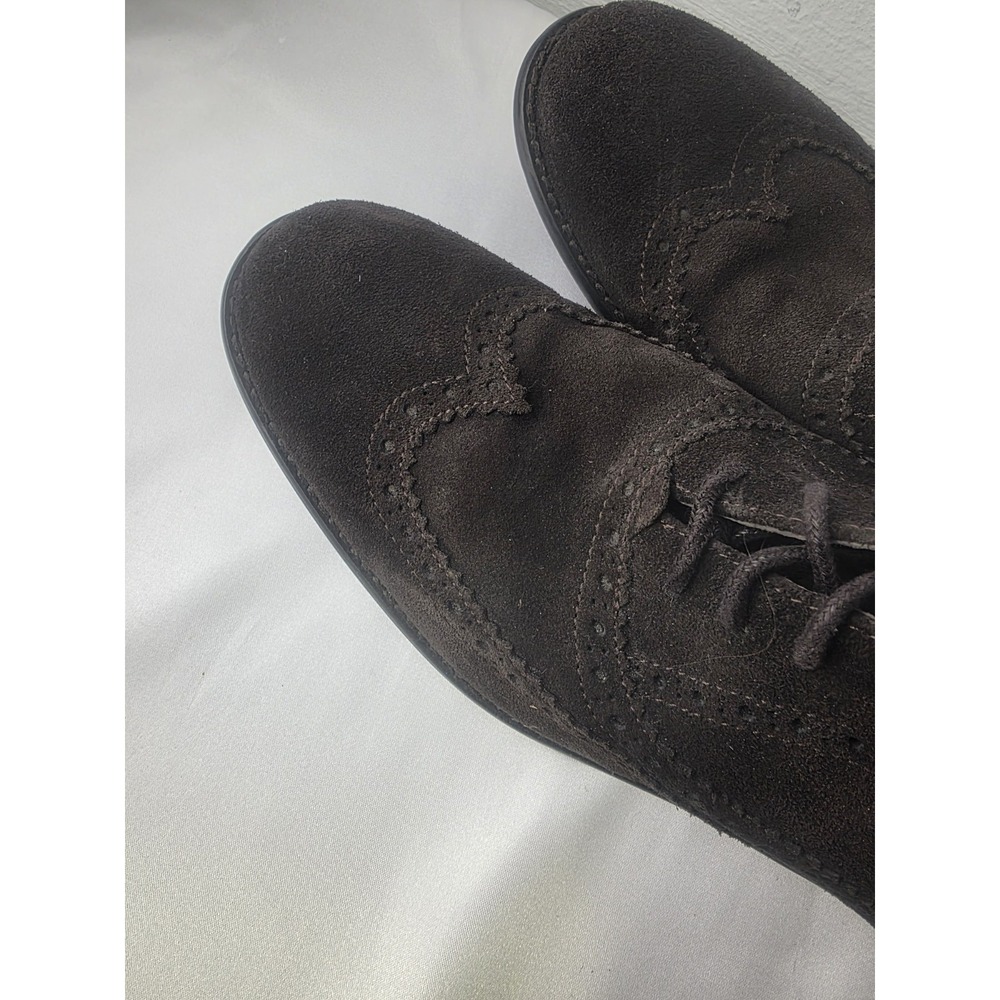 John Varvatos USA Shoes Mens 9.5 Brown Suede Leather Wingtip Oxford Casual - Picture 4 of 9